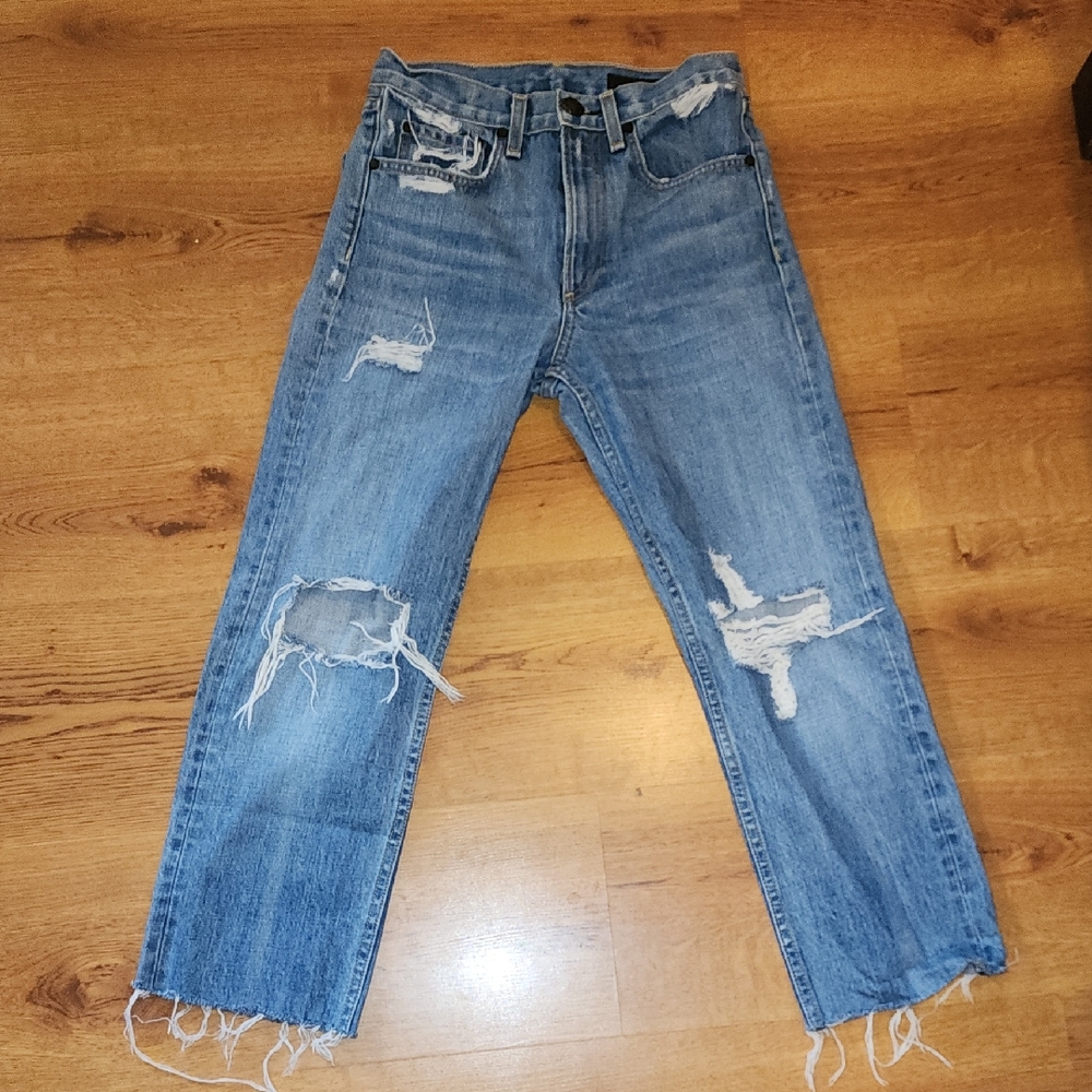 Rag & Bone Blue Straight Jeans with Distressed Details Size 24 Cropped
